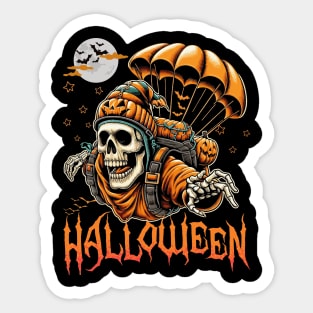 Halloween Skeleton Skydiving Sticker